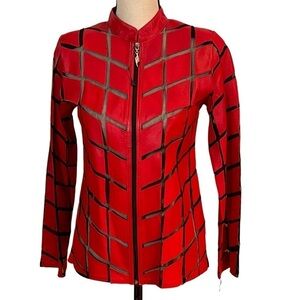 Vintage Jolly Jumbuck Red Leather Zip Jacket Sz-S